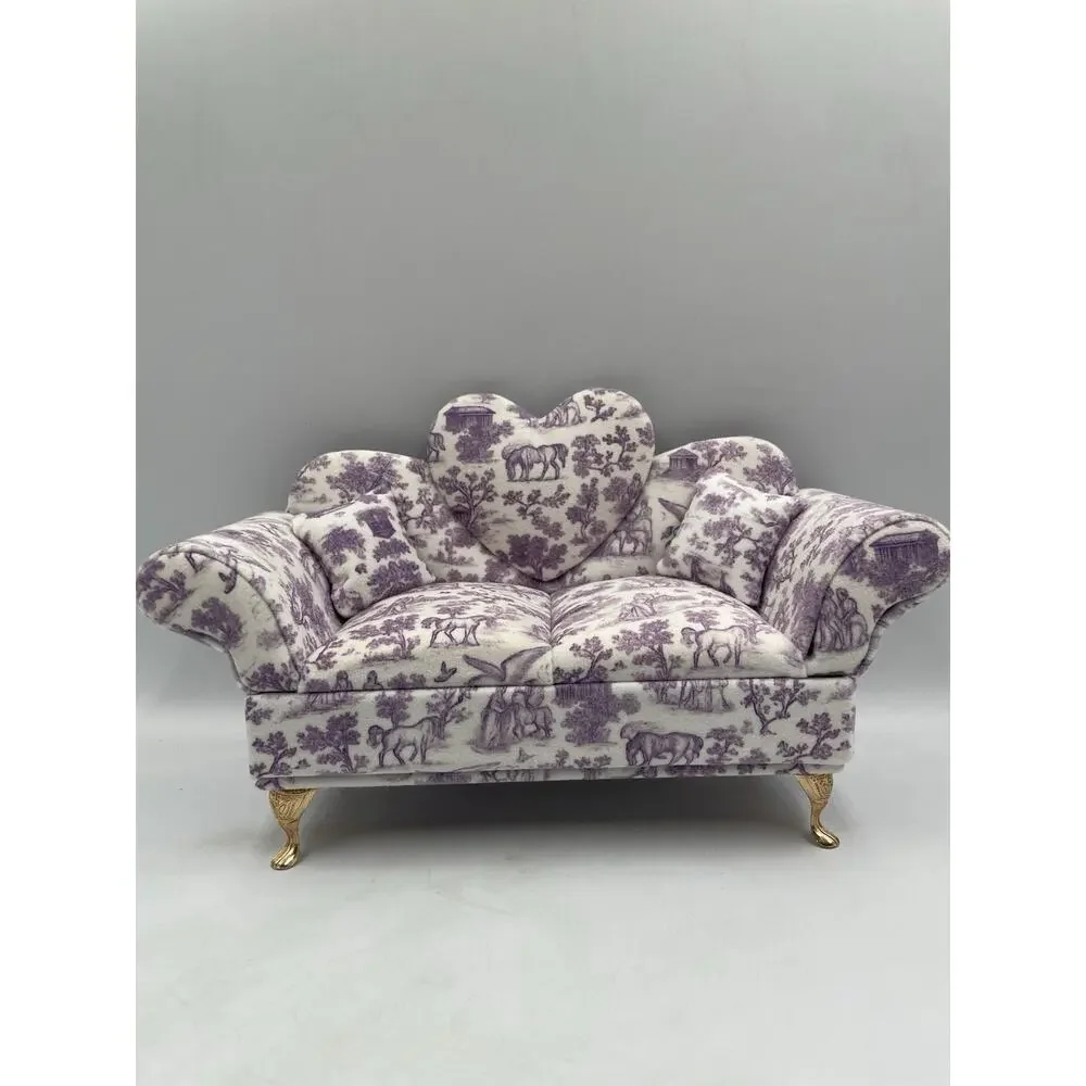 Jewelry Box Organizer Velvet Sofa Shaped/Greek Mythology Design/Lilac & White